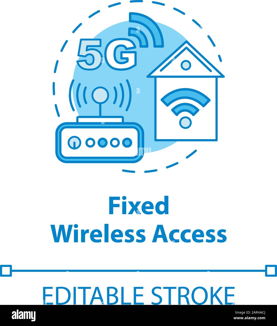 Icona concetto di accesso wireless fisso. Copertura globale. Le tecnologie 5G sono un'idea della linea sottile. Internet mobile. Collegamento ad alta velocità. Isola vettoriale Illustrazione Vettoriale