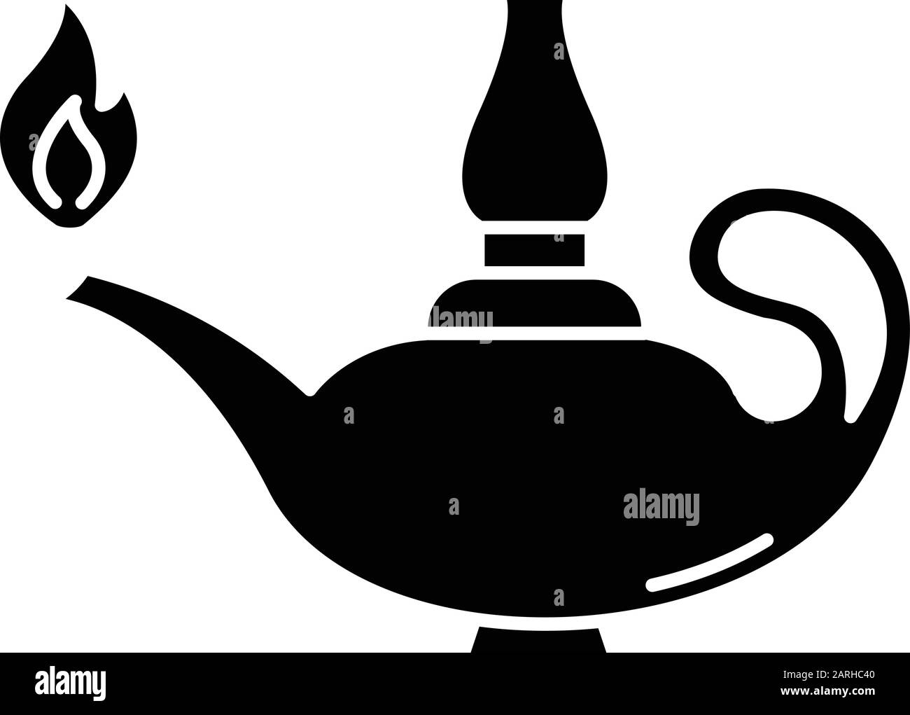 Icona glyph lampada. Lanterna di olio luminosa e luminosa. Simbolo spirituale della Bibbia. Lampada da fuoco del Medio Oriente. Leggenda araba. Simbolo di silhouette. Negat Illustrazione Vettoriale