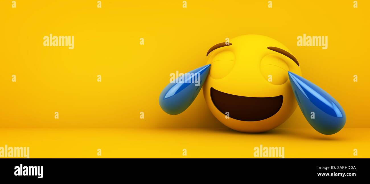 emoticon ridente su sfondo giallo rendering 3d Foto Stock