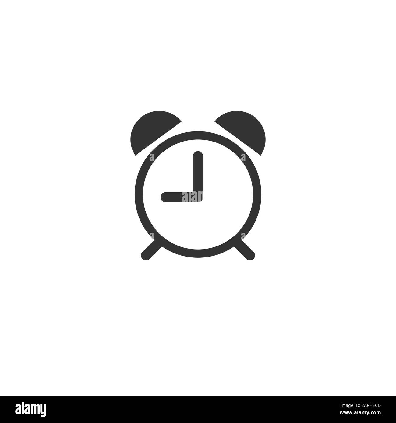 Sveglia, icona dell'ora di attivazione. Orologio nero con quarto. Icona piatta isolata su bianco. Pittogramma di tempo. Illustrazione Vettoriale