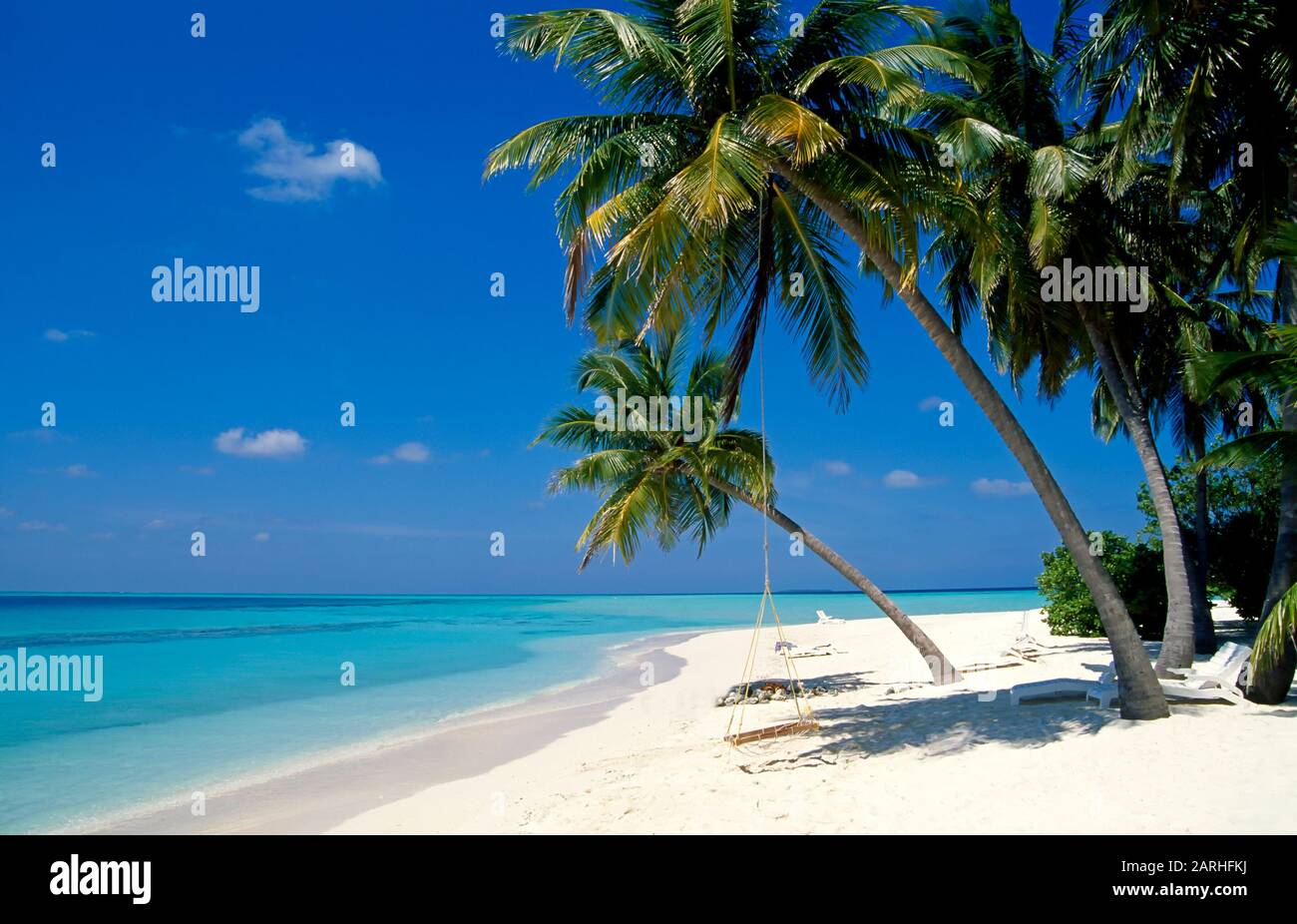 Spiaggia sull'isola di Rangali, Ari-Atoll, Maldive, Oceano Indiano Foto Stock