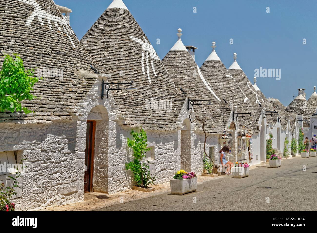 Trulli case sul Rione Monti ad Alberobello, Puglia, Italia. Foto Stock