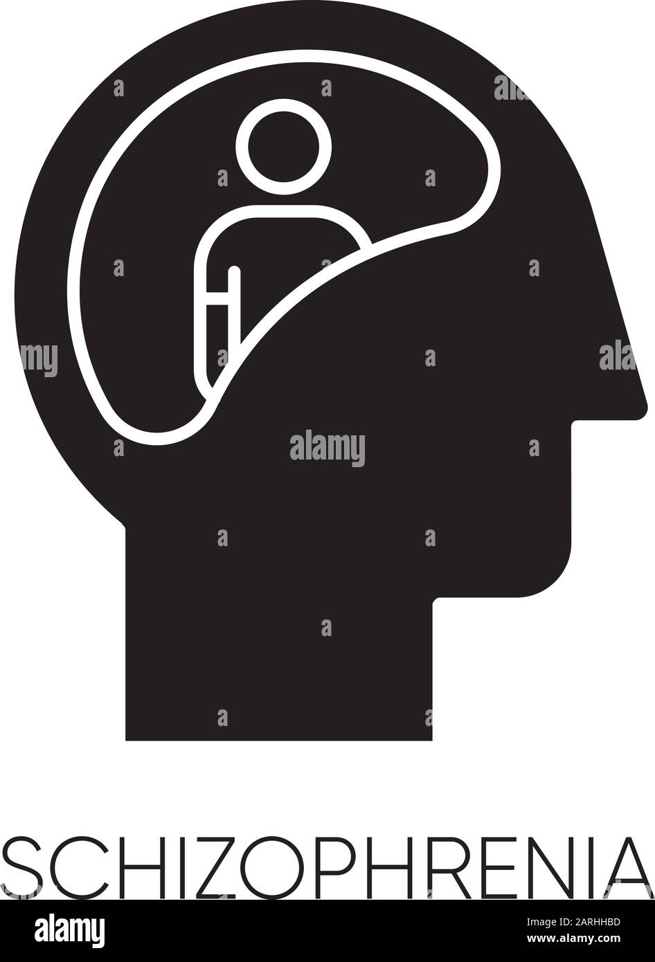 Icona glifo schizofrenico. Pensiero poco chiaro. Mente confusa. Disturbo mentale. Paranoia, ansia. Comportamento anomalo. Psicologia clinica. Silhouette sim Illustrazione Vettoriale