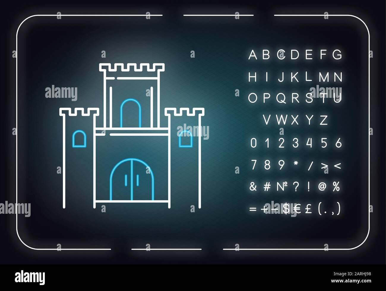 Solomon tempio Bibbia storia neon icona luce. Jerusalem re castello. Edificio di culto. Leggenda religiosa. Narrazione biblica. Segno incandescente con alfabeto, Illustrazione Vettoriale