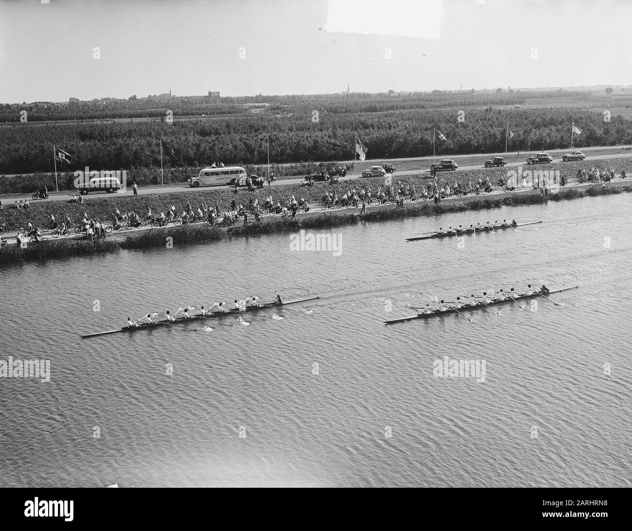 Campionato di canottaggio Babbaan Signore eights Data: 24 luglio 1949 luogo: Amsterdam, Amsterdam Bos, Babbaan, Noord-Holland Parole Chiave: Canottaggio, sport Foto Stock
