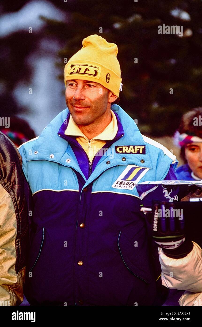 Ingmar Stenmark di Svezia in gara ai Campionati mondiali di sci alpino FIS del 1989 Foto Stock