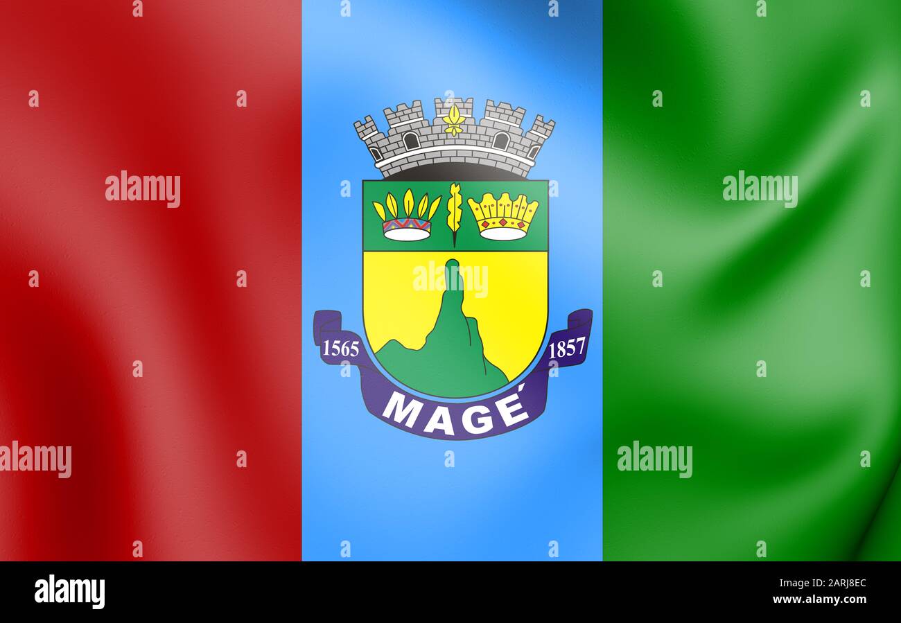3D Bandiera di Mage (Rio de Janeiro), Brasile. Illustrazione 3D. Foto Stock