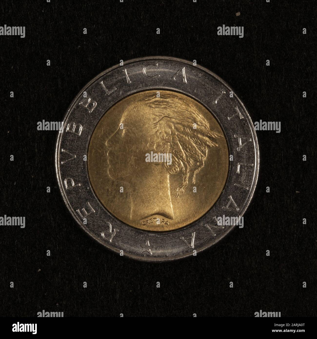 Rückseite einer ehemaliguen Italienischen 500 Lire Münze Foto Stock