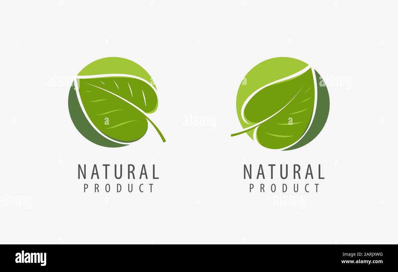 Logo prodotto naturale. Simbolo della foglia o illustrazione del vettore dell'etichetta Illustrazione Vettoriale