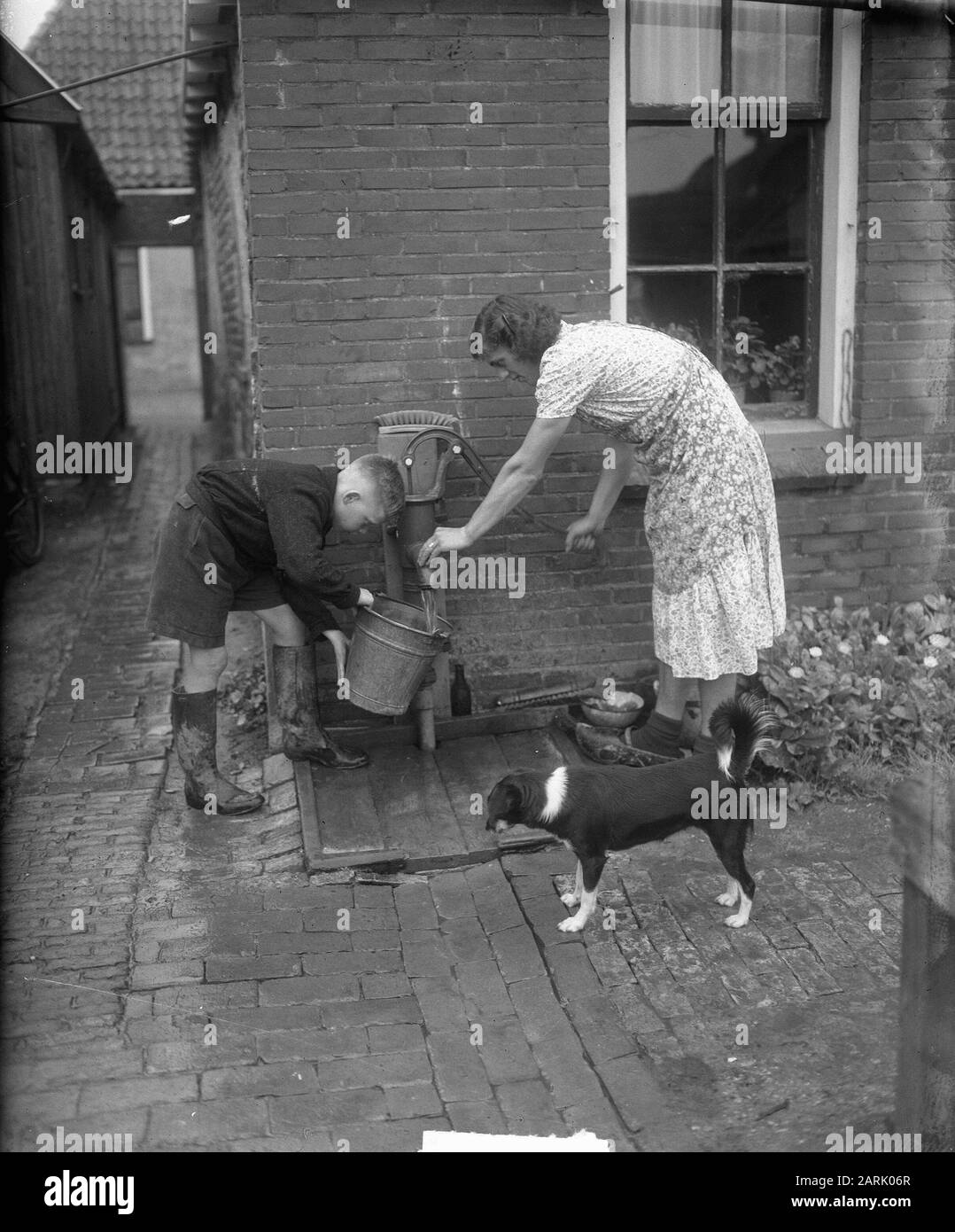 Foekje Dillema nella famiglia [pompe dell'acqua] Annotation: Foekje Dillema è stato un atleta Data: 11 luglio 1950 Location: Burum, Groningen Keywords: Atleti, secchi, famiglie, pompe, acqua Nome Persona: Dillema Foekje Foto Stock