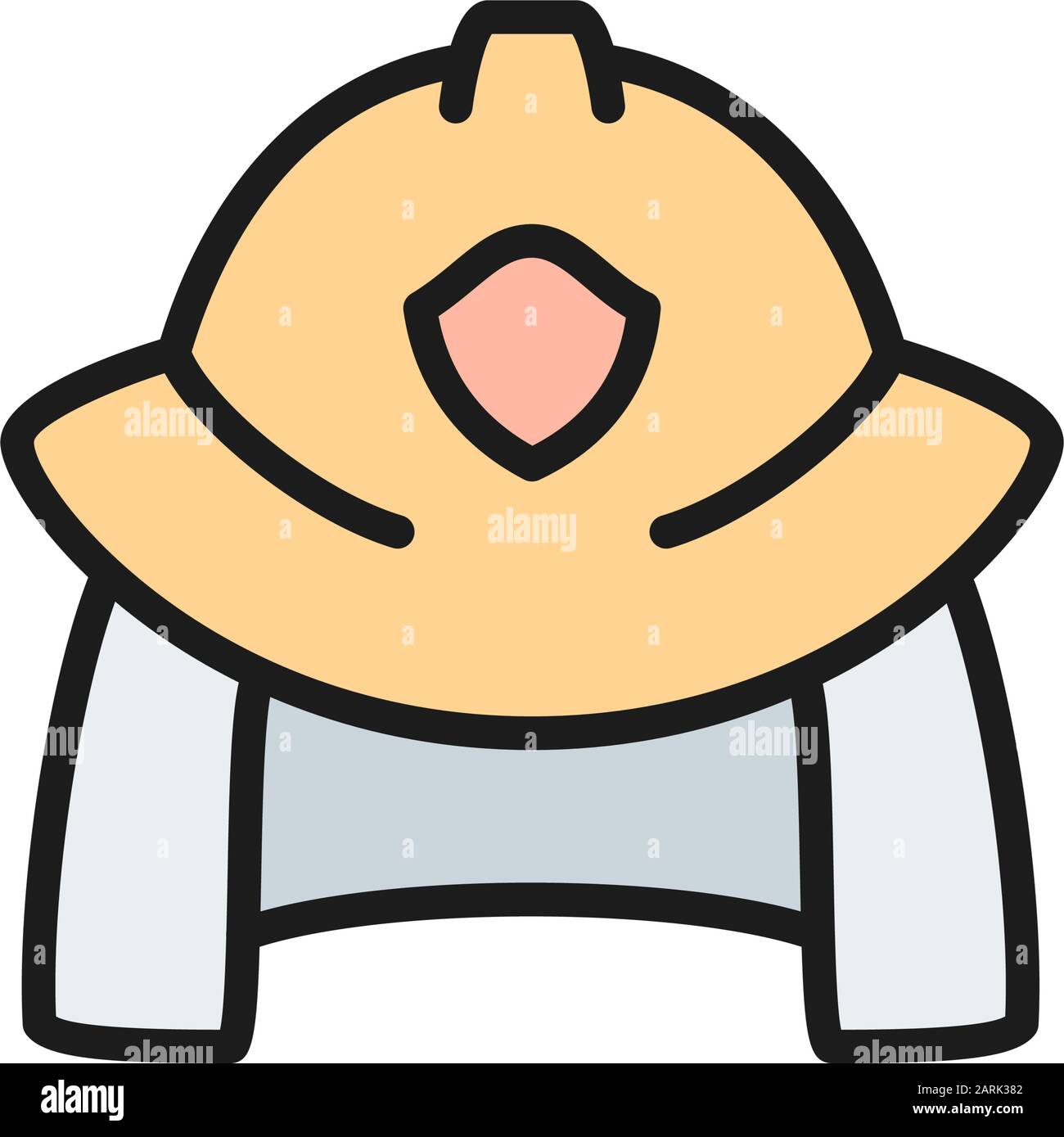 Icona della linea di colore piatta del casco Fireman vettoriale. Illustrazione Vettoriale