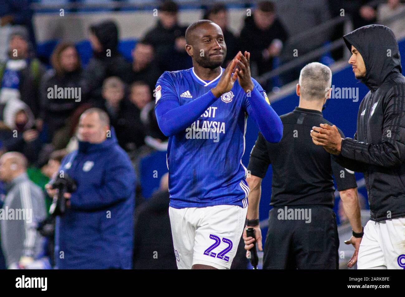 Cardiff, Regno Unito. 28th Gen 2020. Sol Bamba della città di Cardiff a tempo pieno. EFL Skybet Championship match, Cardiff City / West Bromwich Albion al Cardiff City Stadium martedì 28th gennaio 2020. Questa immagine può essere utilizzata solo per scopi editoriali. Solo uso editoriale, licenza richiesta per uso commerciale. Nessun utilizzo nelle scommesse, nei giochi o nelle singole pubblicazioni club/campionato/giocatore. PIC by Lewis Mitchell/Andrew Orchard sports photography/Alamy Live News Credit: Andrew Orchard sports photography/Alamy Live News Foto Stock