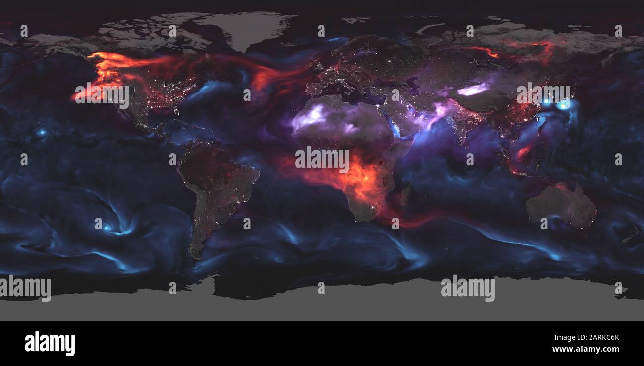 Aerosol attraverso il pianeta Terra, 24 agosto 2018, da NASA/Joshua Stevens/Adam Voiland/DPA Foto Stock