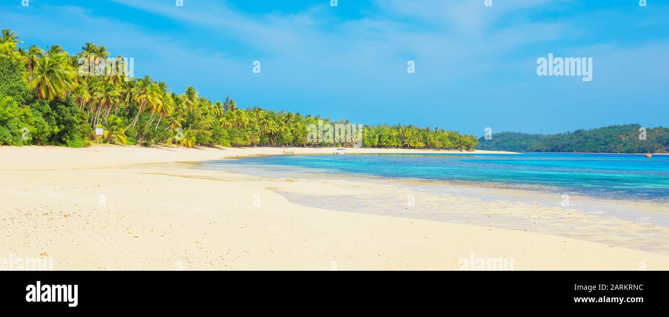 Spiaggia tropicale, isola di Nacula, gruppo isola di Yasawa, Figi, isole del Pacifico meridionale, Pacifico, Foto Stock