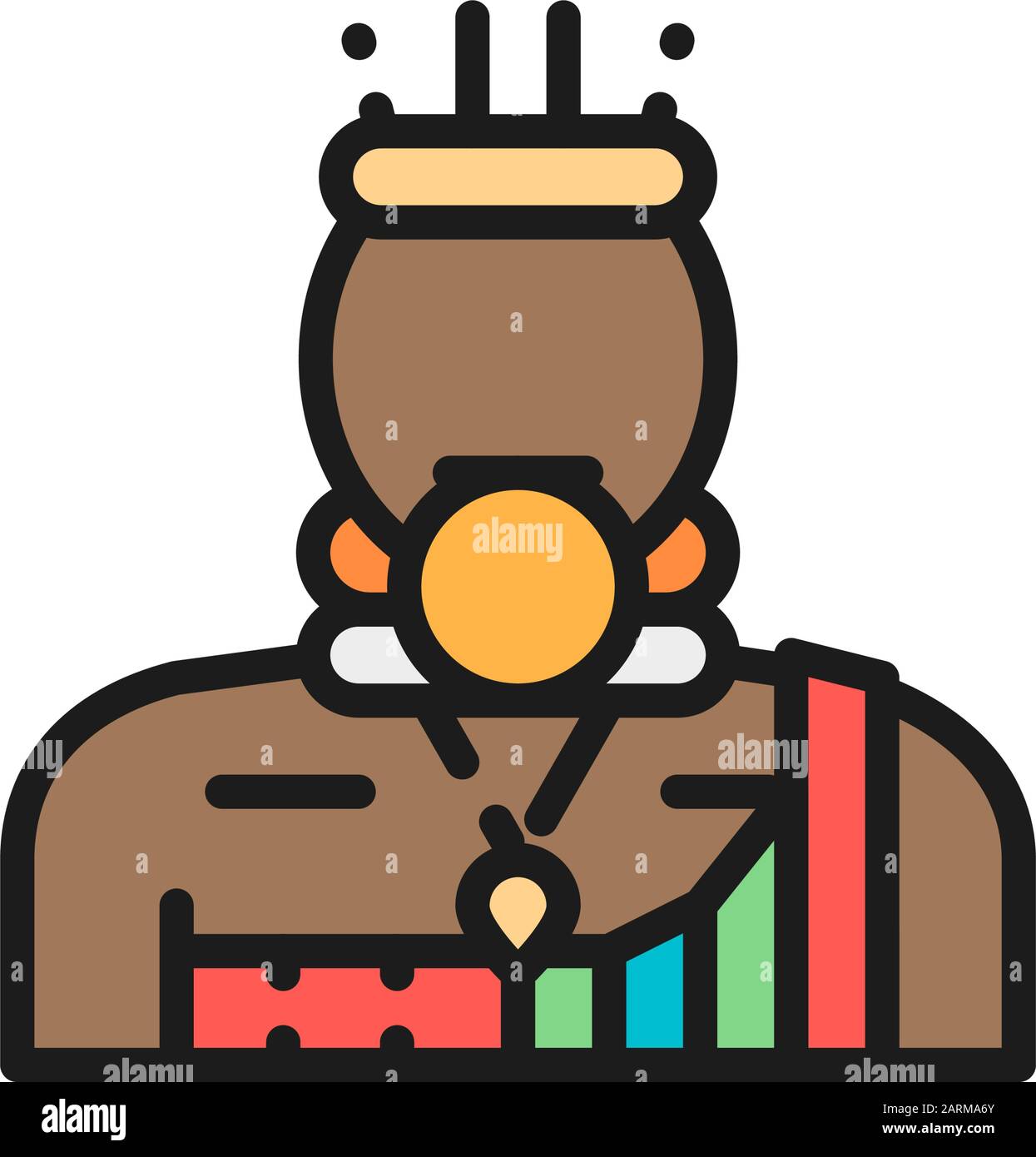 Vettore africano uomo, Boscimano, Mursi piatto linea di colore icona. Illustrazione Vettoriale
