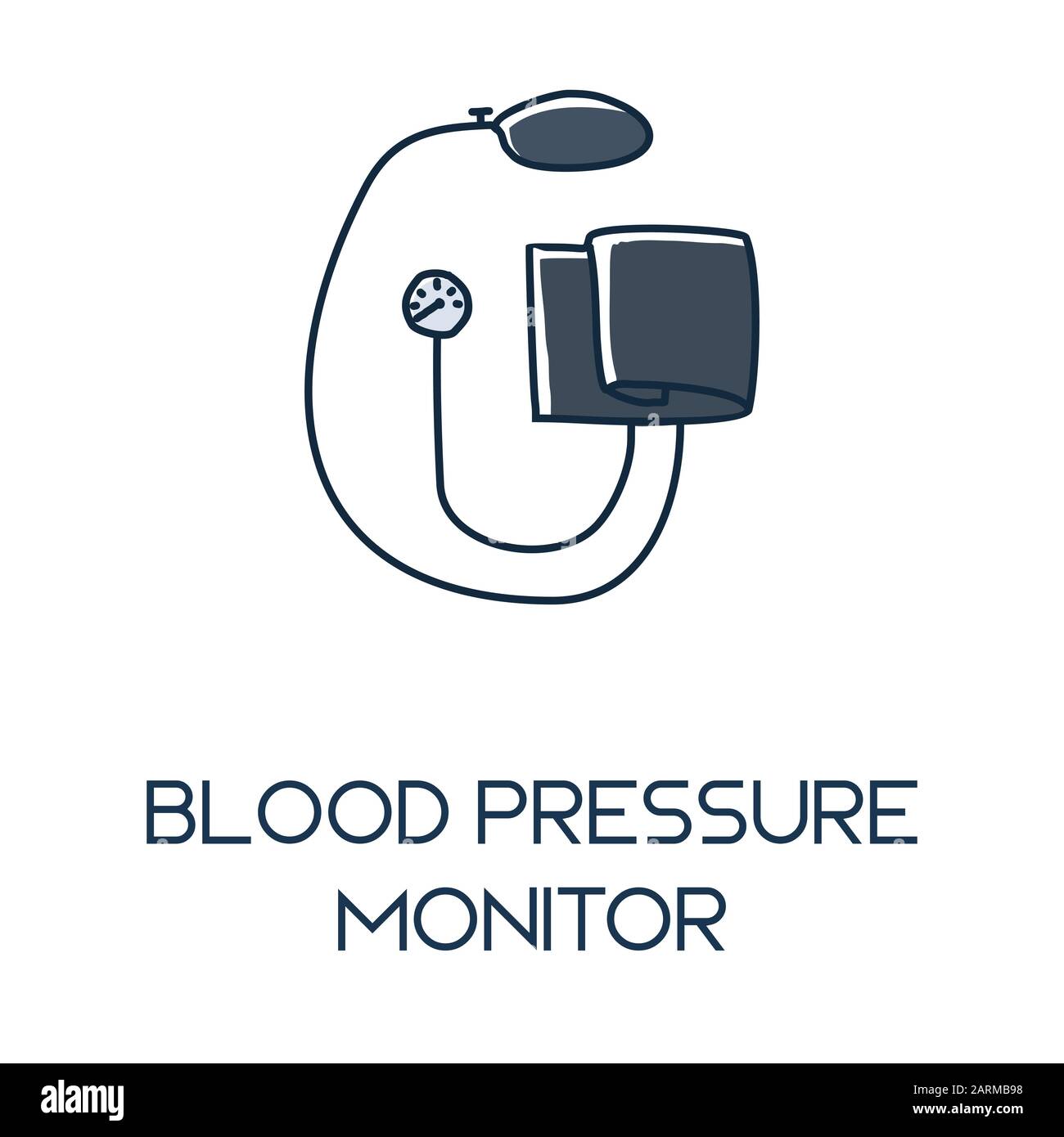 illustrazione dell'icona medic flat disegnata a mano sulla linea di uscita minimalista della pressione sanguigna Illustrazione Vettoriale