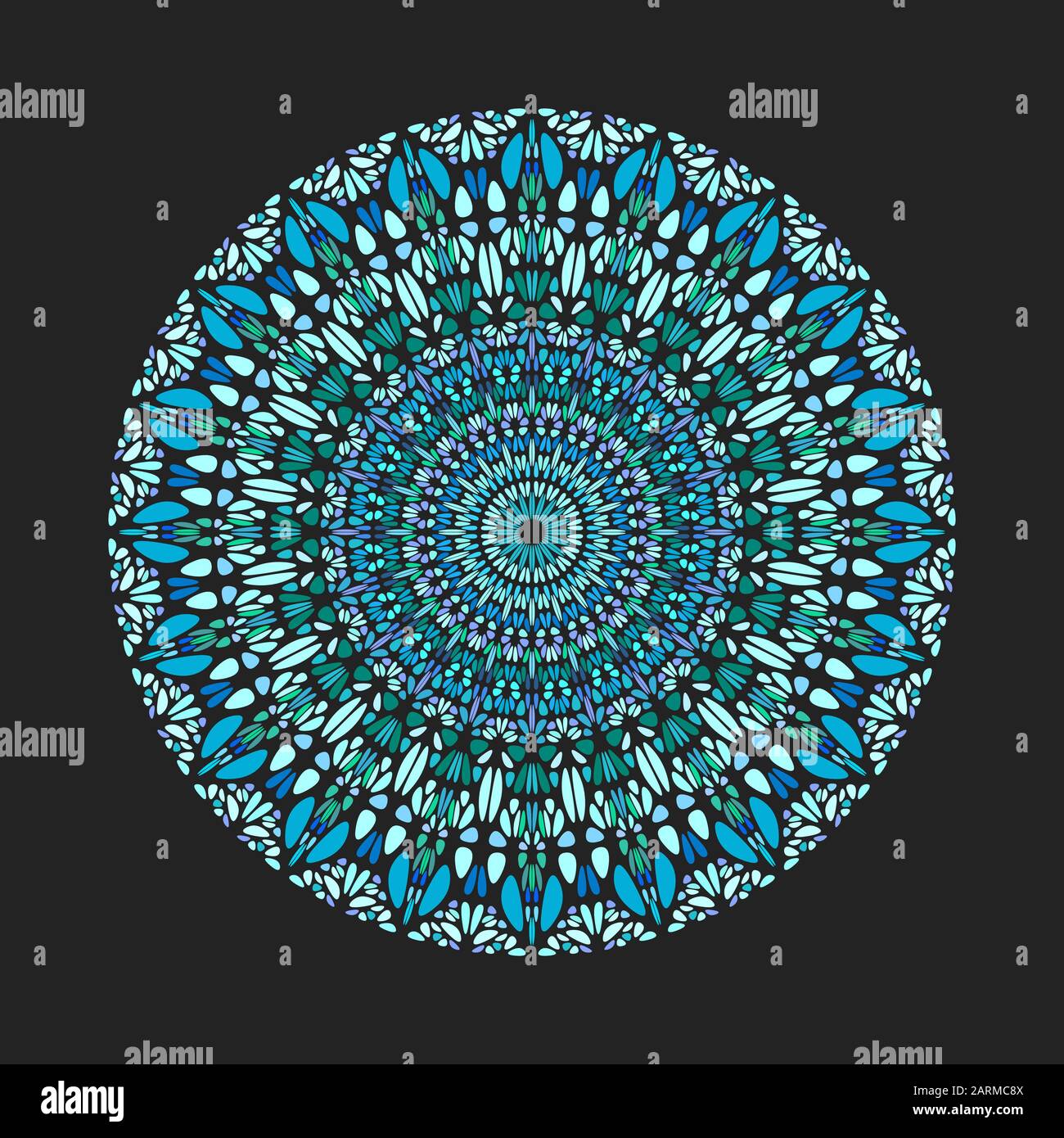 Motivo geometrico tondo di ghiaia arte mandala - disegno astratto vettore ornamentale da pietre curve Illustrazione Vettoriale