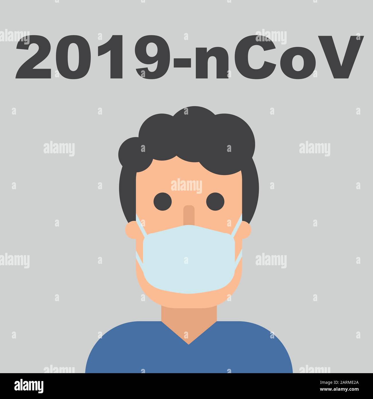 Uomo nella maschera, carattere piatto nella maschera respiratoria, avvertimento di quarantena. 2019-ncov, virus cinese. Illustrazione del vettore disegnato a mano. Epidemia di coronavirus Illustrazione Vettoriale