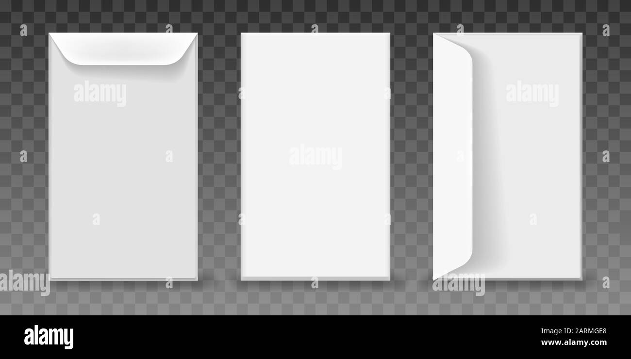 Carta bianca realistica buste formato Letter Impostazione del blocco su sfondo trasparente. Illustrazione del vettore. Illustrazione Vettoriale