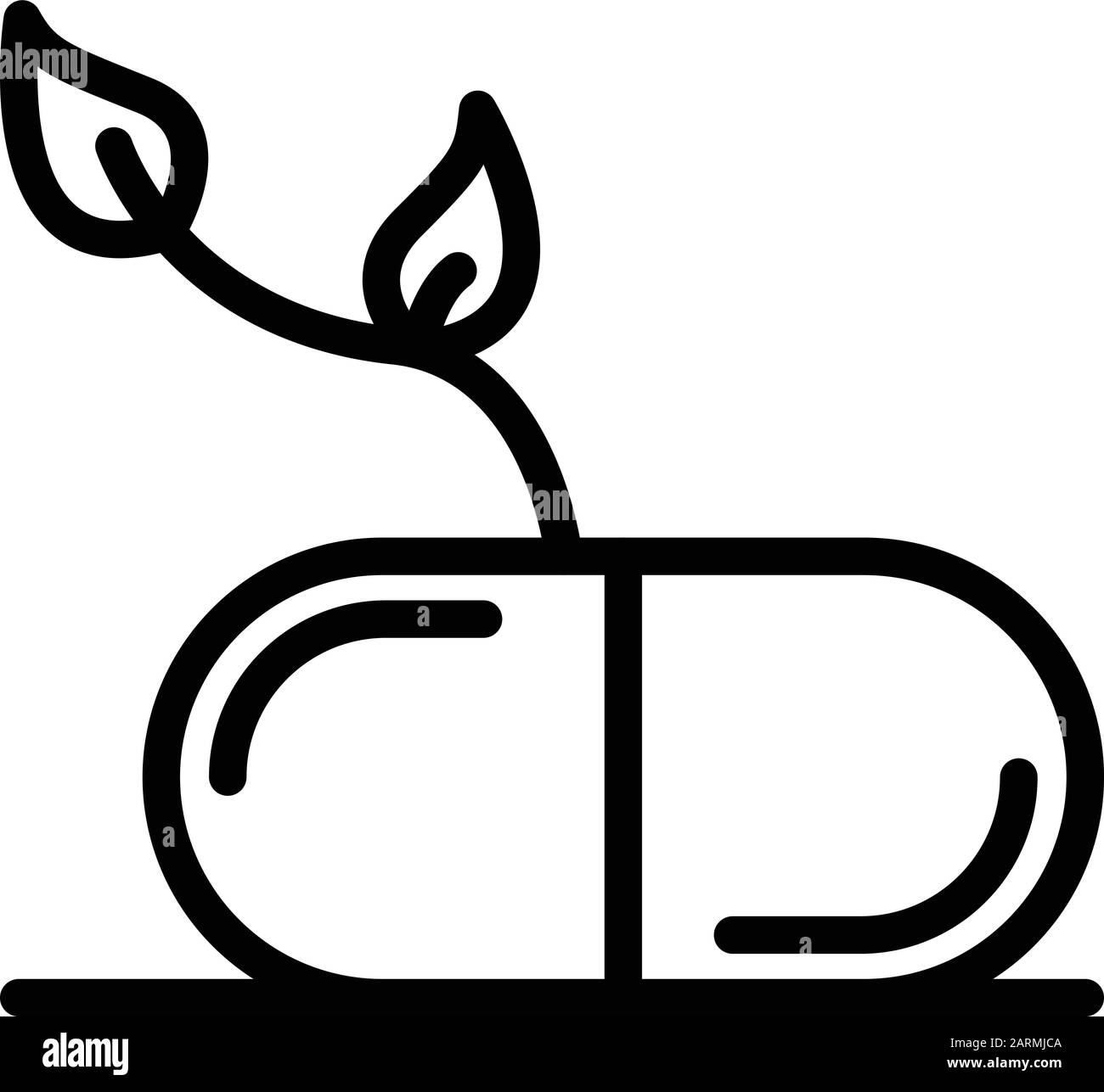 Icona di pillola e twig, stile di contorno Illustrazione Vettoriale