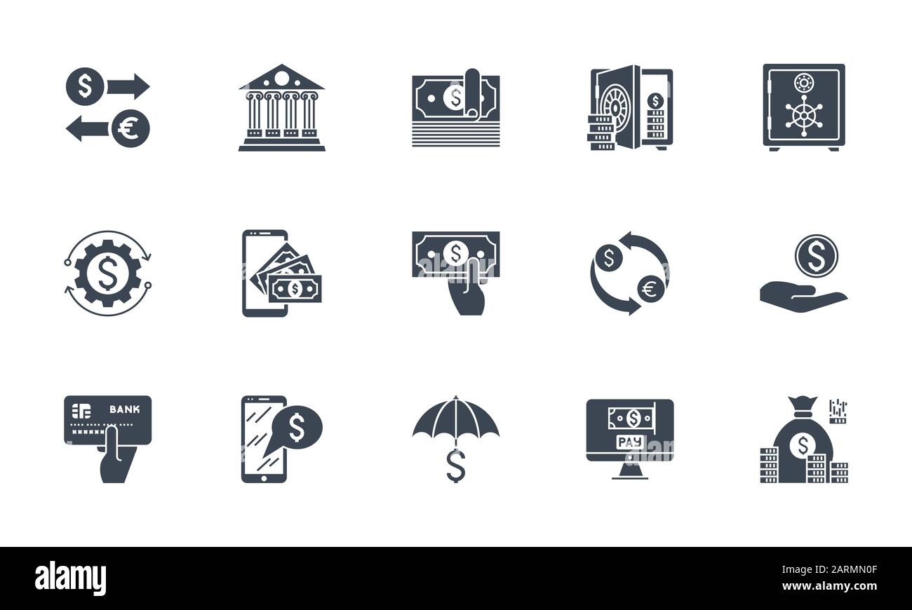 Banking set di icone. Vettore correlati glifo icone. Illustrazione Vettoriale
