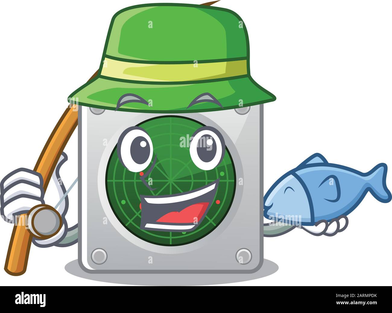 Un'immagine di felice disegno radar di pesca Illustrazione Vettoriale