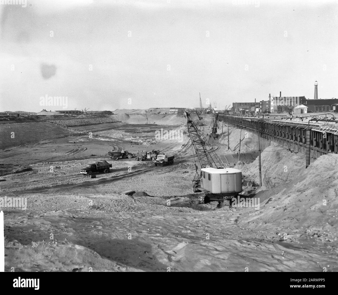 Lavoro sul porto di pesca IJmuider. Panoramica Data: 23 gennaio 1962 Parole Chiave: Lavoro, panoramiche, porti da pesca Foto Stock