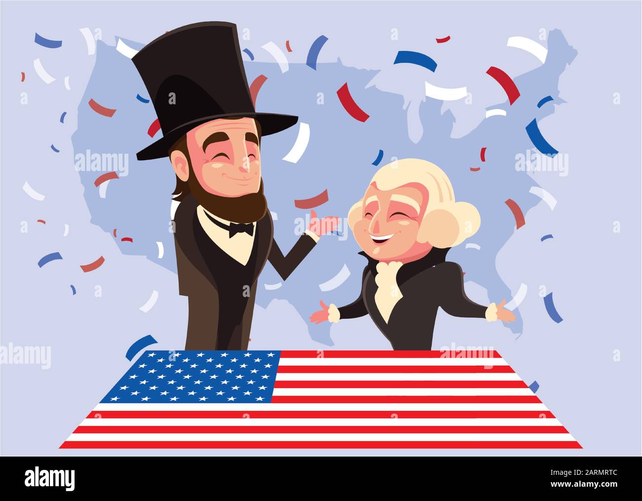 cartone animato dei presidenti george washington e abraham lincoln, president day vector illustration design Illustrazione Vettoriale