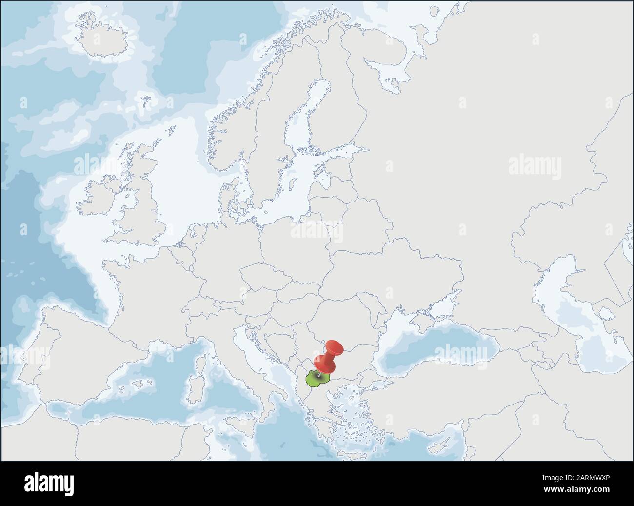 Repubblica di Macedonia del Nord posizione sulla mappa europea Illustrazione Vettoriale