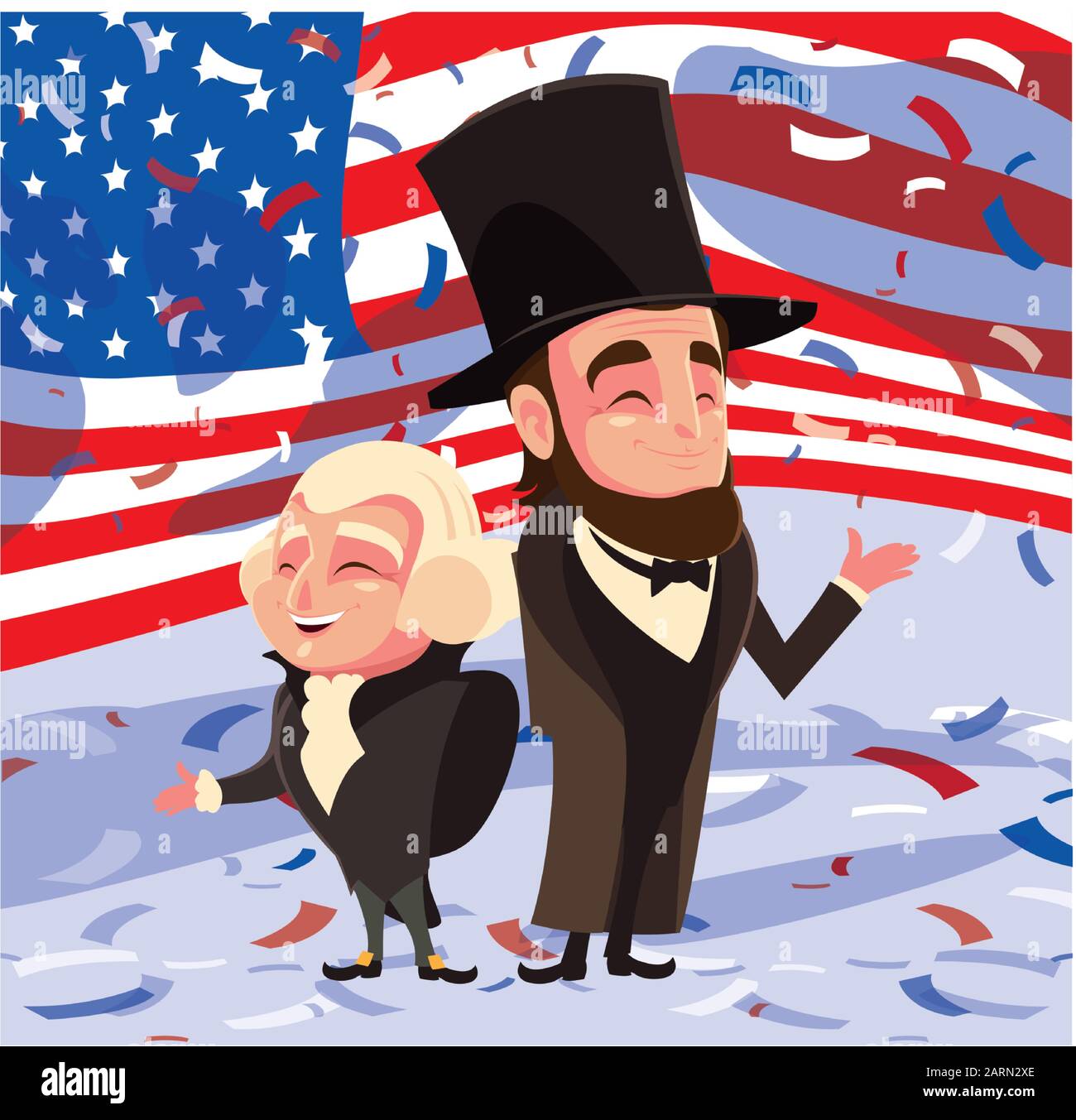 cartone animato dei presidenti george washington e abraham lincoln, president day vector illustration design Illustrazione Vettoriale