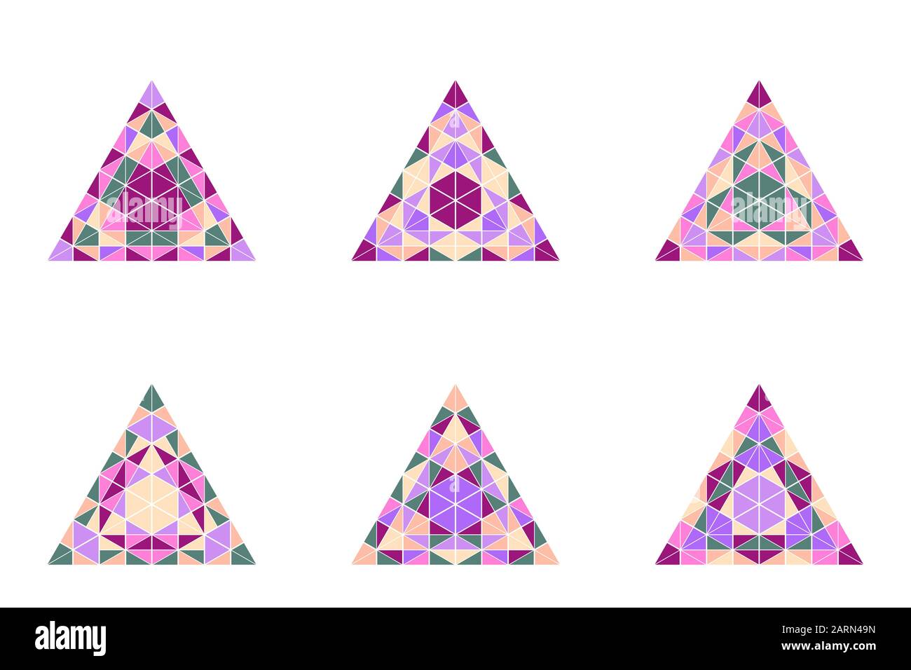 Set di simboli a triangolo poligonale - disegni geometrici geometrici geometrici geometrici geometrici astratti grafici vettoriali colorati Illustrazione Vettoriale