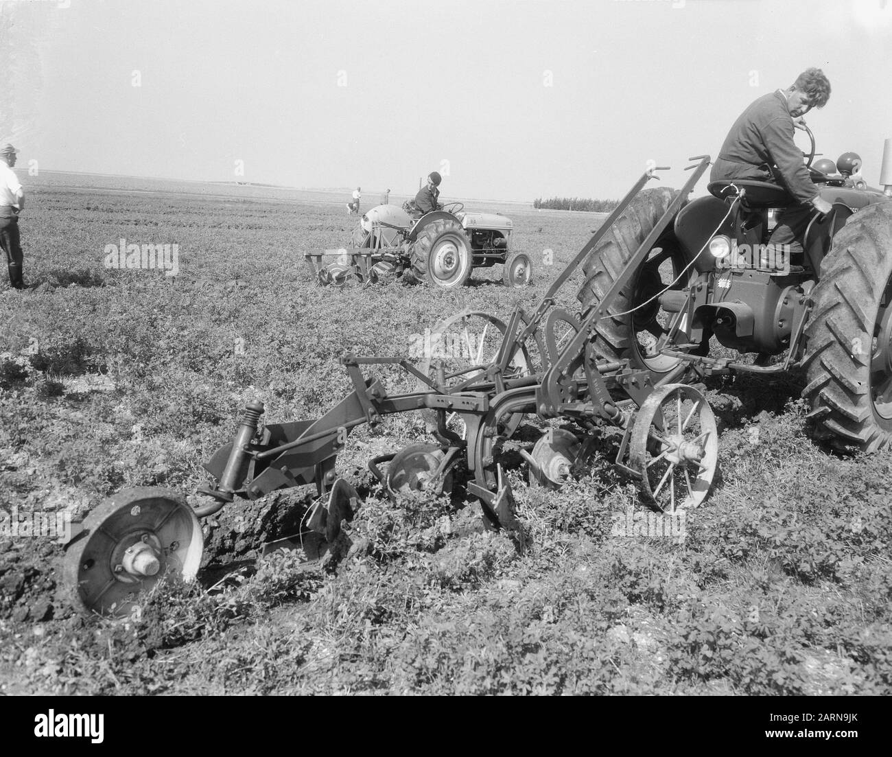 Incontro di squadra nel Noordoostpolder Data: 4 agosto 1954 luogo: Noordoostpolder Parole Chiave: PLOEGEN, partite Foto Stock
