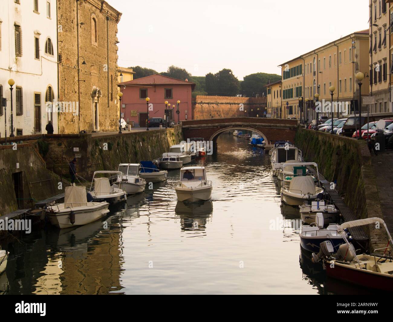Italia, Toscana, Livorno, i canali e il quartiere di Venezia. Foto Stock
