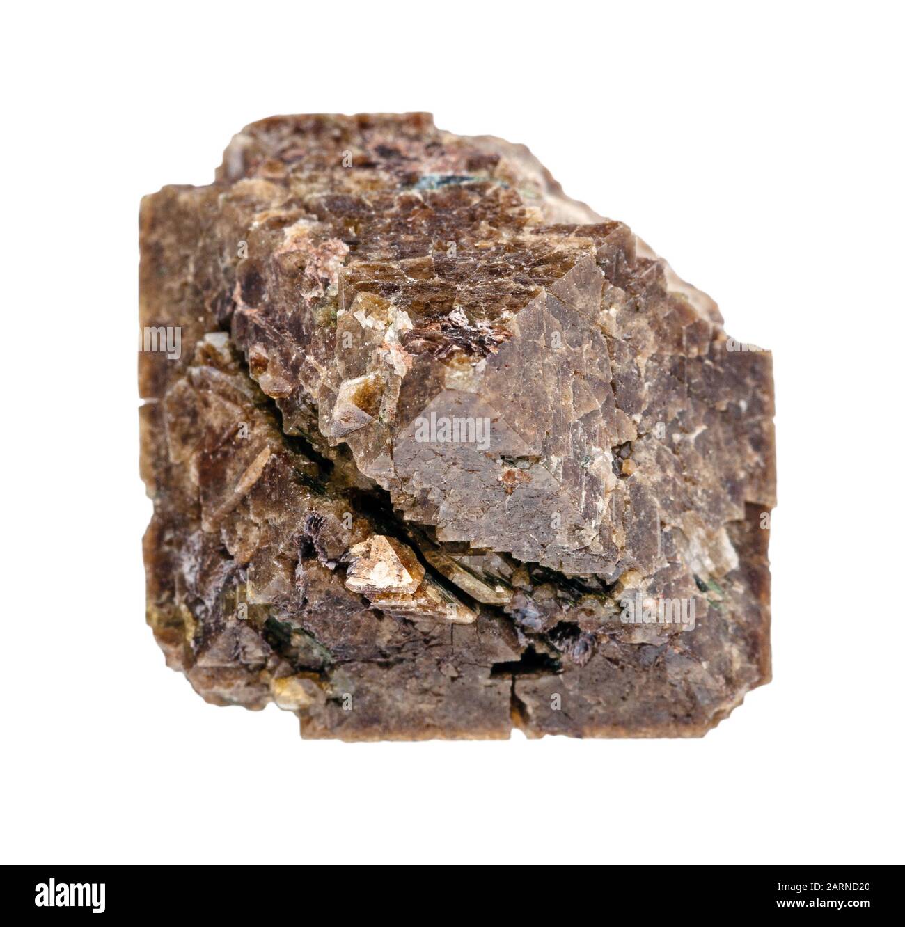 Primo piano di campione di minerale naturale proveniente dalla raccolta geologica - cristallo di Zircon grezzo isolato su sfondo bianco Foto Stock