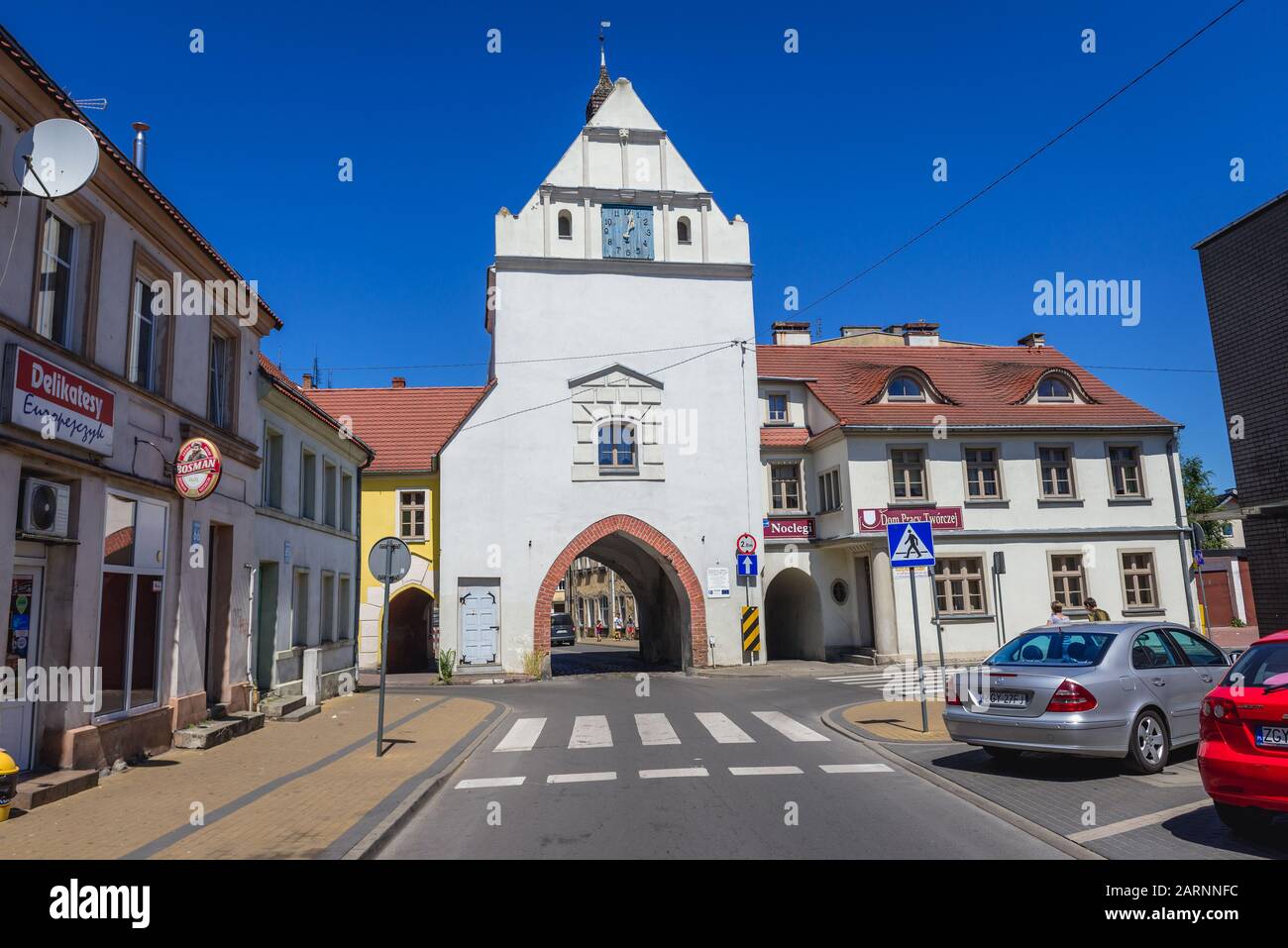 Medievale Brama Kamienna - porta di pietra a Gryfice, capitale della contea di Gryfice in Voivodato Pomeraniano occidentale della Polonia Foto Stock