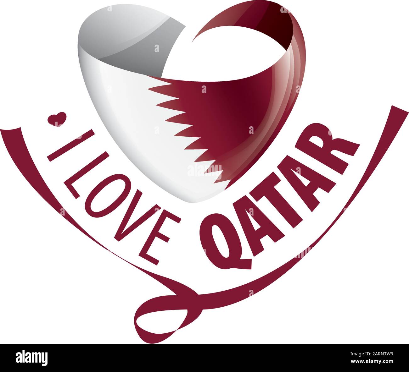 Bandiera nazionale del Qatar a forma di cuore e l'iscrizione mi piace il Qatar. Illustrazione del vettore Illustrazione Vettoriale