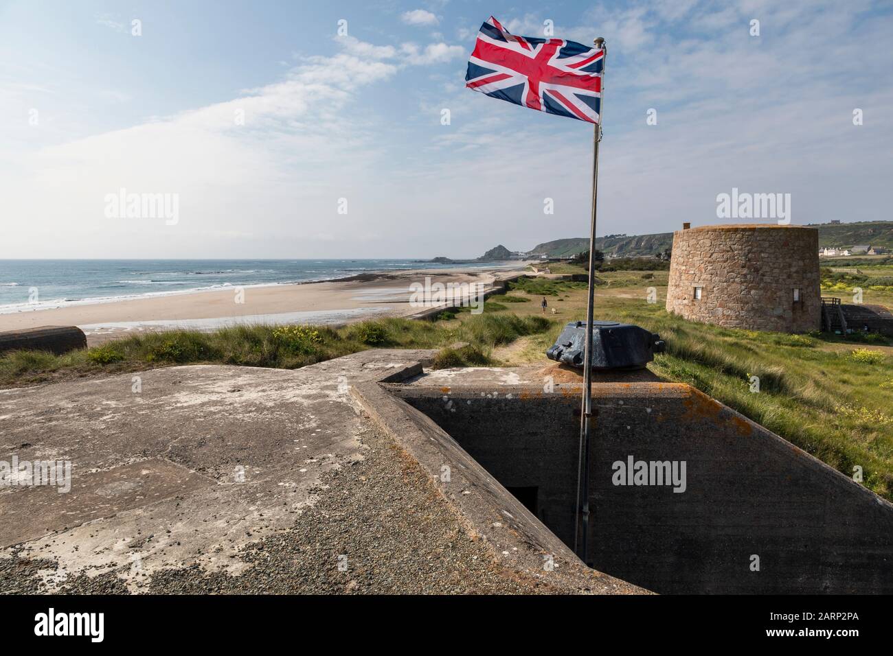 Vista dalla cima del bunker tedesco Della Seconda guerra mondiale al Museo militare, St Ouen's Bay, Jersey Foto Stock