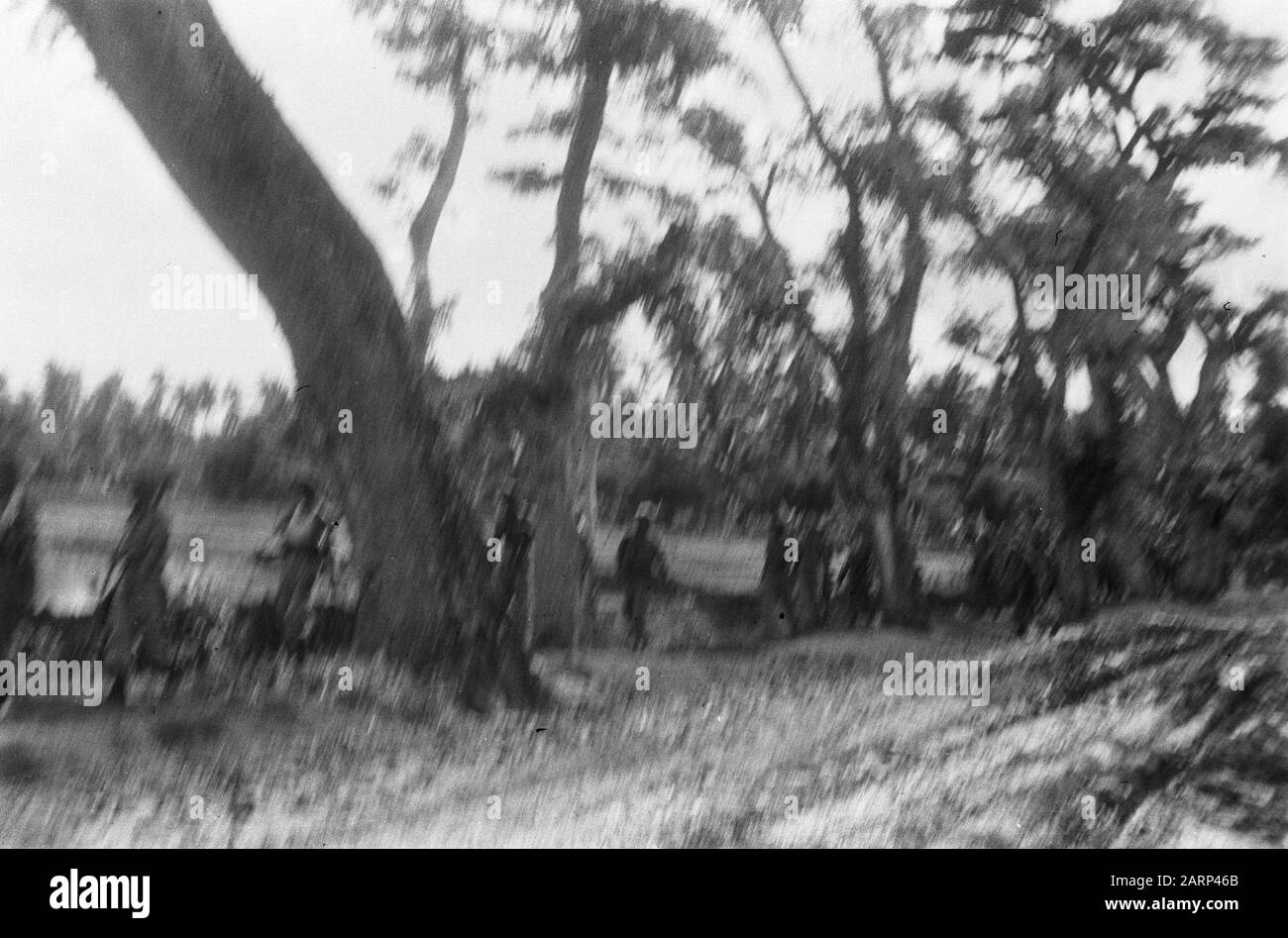 Avanzate a Wonogiri e Patjitan la fanteria di battaglione KNIL ho fornito il primo convoglio a Wonogiri. Durante questo viaggio, che ha attraversato terreni pianeggianti e montani, molti blocchi stradali e altri ostacoli hanno dovuto essere eliminati. Data: 14 Gennaio 1949 Luogo: Indonesia, Indie Orientali Olandesi Foto Stock