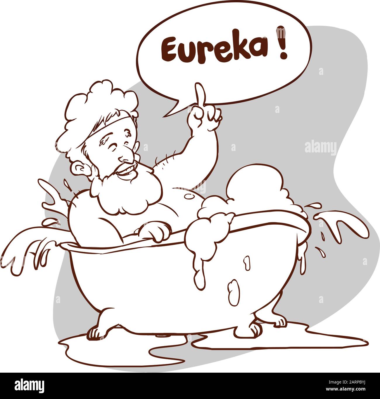 Illustrazione vettoriale di un Archimede in bagno. Thumbs su eureka. Matematico greco antico, fisico. Illustrazione Vettoriale