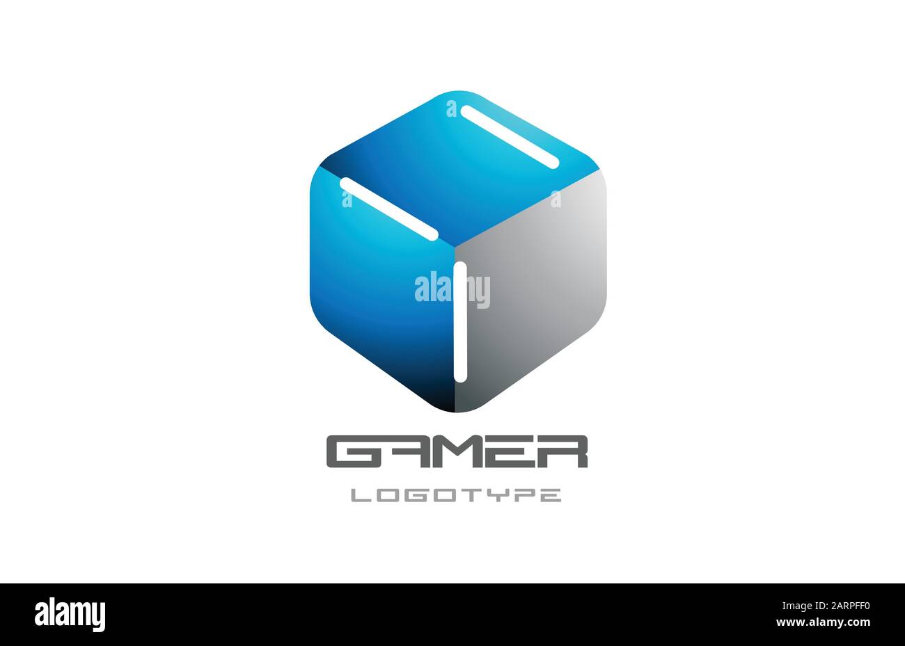 blu grigio nero gioco 3d gioco cubo business logo icona design per l'azienda. Logotipo di identità della tecnologia o dei media Illustrazione Vettoriale