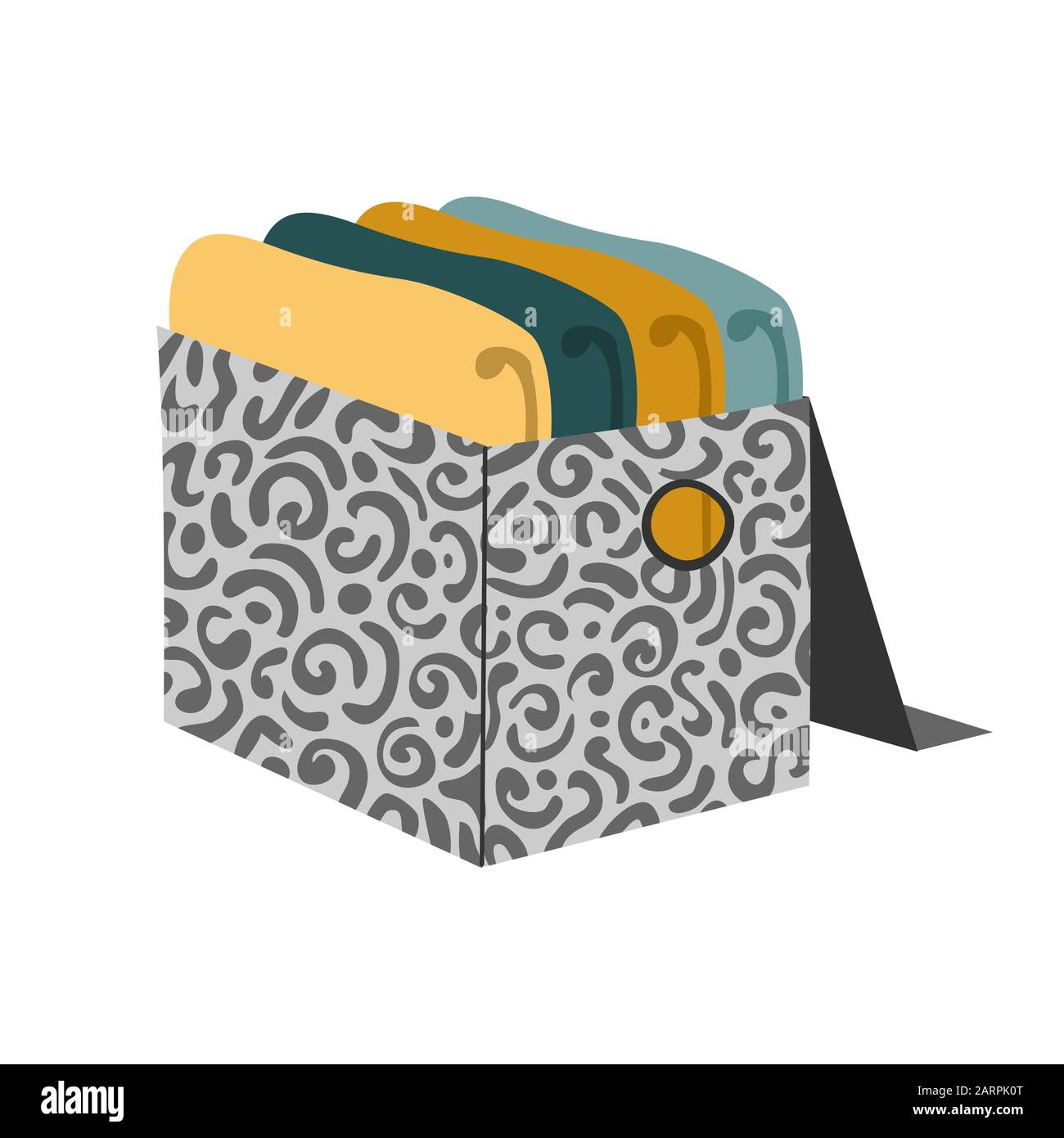 Scatola con maglione ripiegato e pullover per organizzare ordine e stoccaggio nell'armadio isolato su sfondo bianco. Illustrazione del vettore Illustrazione Vettoriale