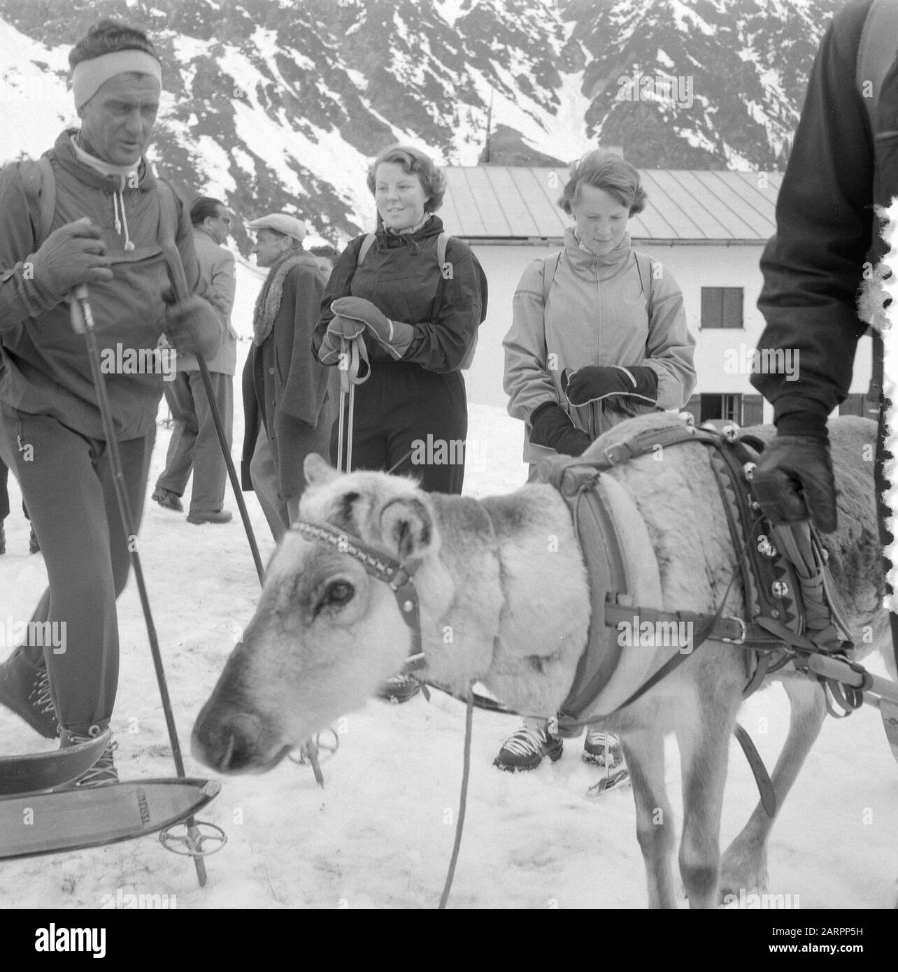 Stay Queen Juliana and Prince and Princess Sankt Anton /Klosters Date: 8 April 1955 Location: Austria, Sankt Anton am Arlberg, Tirol Keywords: Famiglia reale, sport invernali Nome personale: Beatrix, princess, Juliana (queen Netherlands) Foto Stock