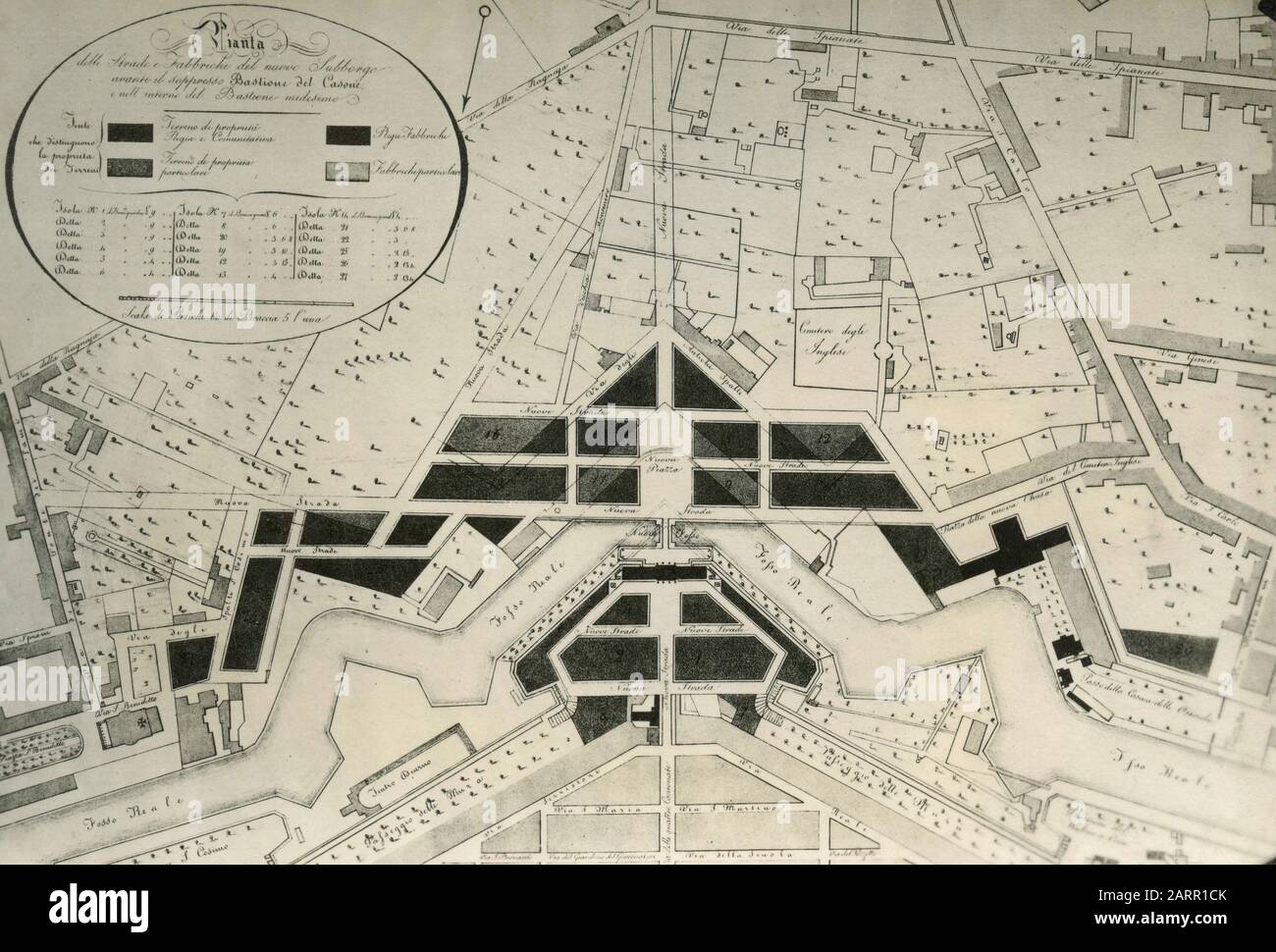 Vecchia mappa della città di Livorno, Italia 1920s Foto Stock