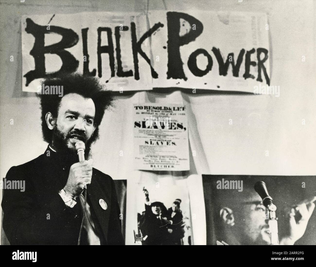 Trinidad rivoluzionario e leader del Black Power Michael X durante un rally politico, Londra, UK 1970s Foto Stock
