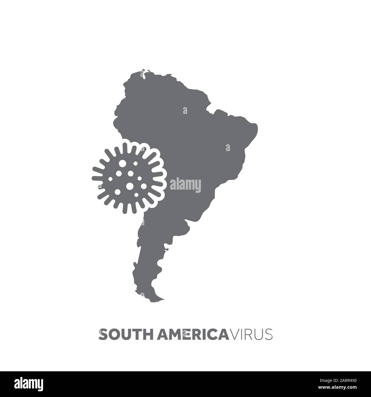 Mappa del Sud America con un virus microbo. Malattia e focolaio di malattia Illustrazione Vettoriale