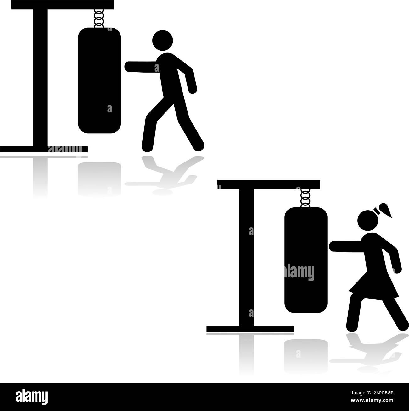 Illustrazione dell'icona che mostra un uomo e una donna in una palestra che sta perforando un sandbag Illustrazione Vettoriale
