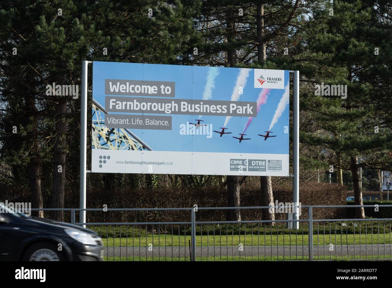 Farnborough Business Park, cartello di benvenuto, Hampshire, Inghilterra, Regno Unito Foto Stock