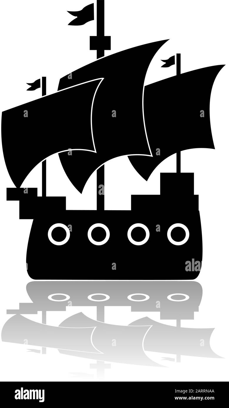 Icona illustrazione di una vecchia nave di legno navigazione in acque tranquille Illustrazione Vettoriale