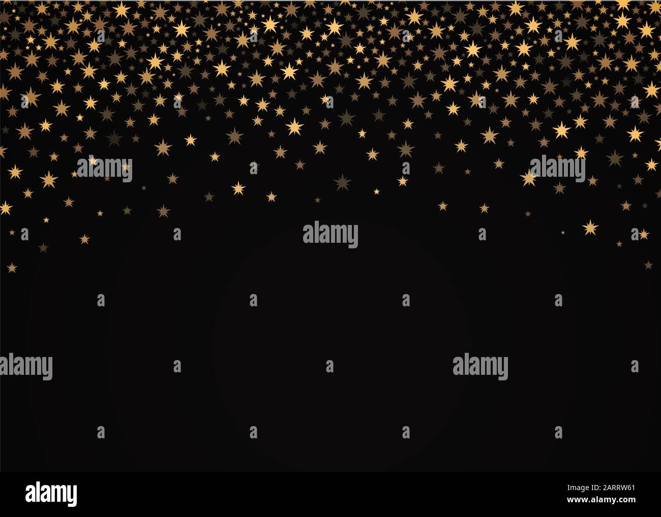 Vettore che splende stelle cadenti su sfondo nero. Design di lusso. Bordo con confetti a forma di stella dorata cadente. Illustrazione Vettoriale