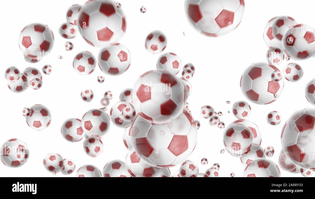 Sfondo astratto con palline da calcio su sfondo bianco. illustrazione 3d Foto Stock